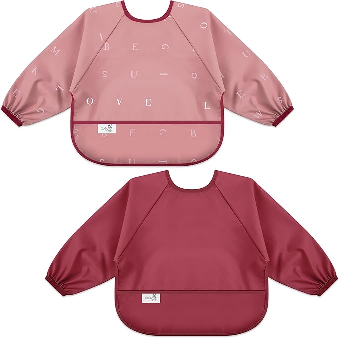 Long Sleeve Baby Bib, Waterproof Fabric, Catch-All Pocket, Baby Smock Bib, Adjustable Sleeves