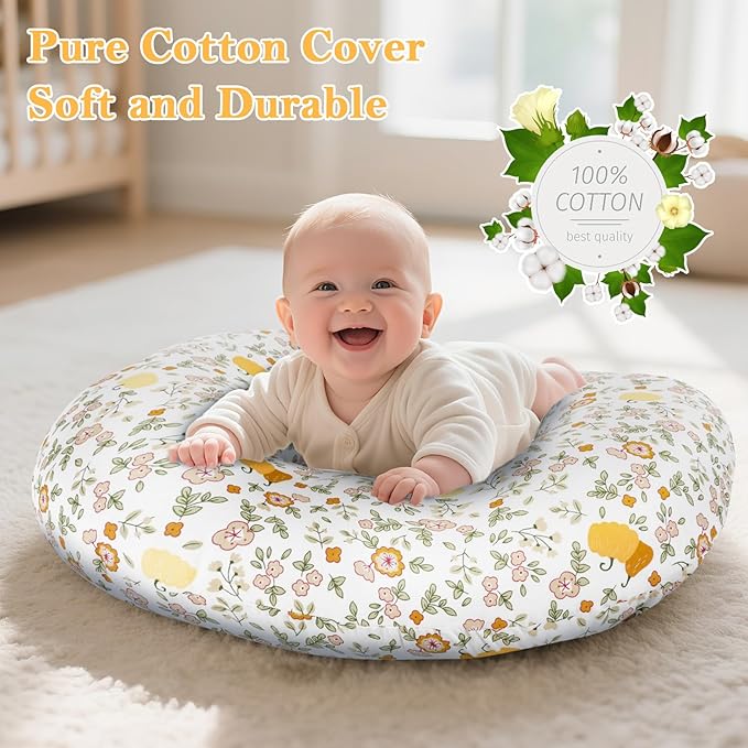 Nursing Pillow, Breastfeeding Pillow with Removable Cotton Cover, Baby Feeding Pillow for Mom Easier Breast Feeding and Bottle Feeding, Breastfeeding Support Cushion for Newborn (Flower Beige)