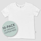 HonestBaby 10-Pack Short Sleeve T-shirts 100% Organic Cotton Baby, Toddler, Little Kids, Boys, Girls, Unisex