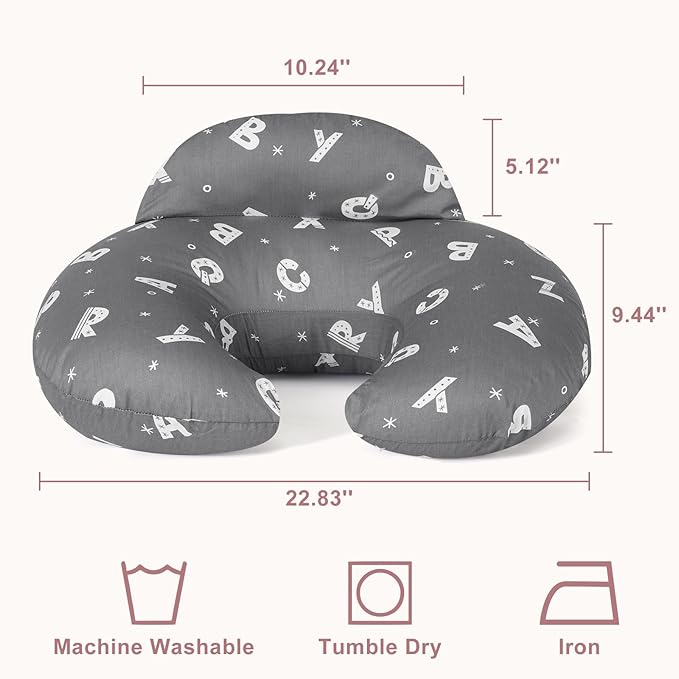 Plus Size Breastfeeding Pillow for Ergonomic Comfort & Support, Easier Nursing, Fit, Removable Cover, Machine Washable, Letter Pattern(Grey)