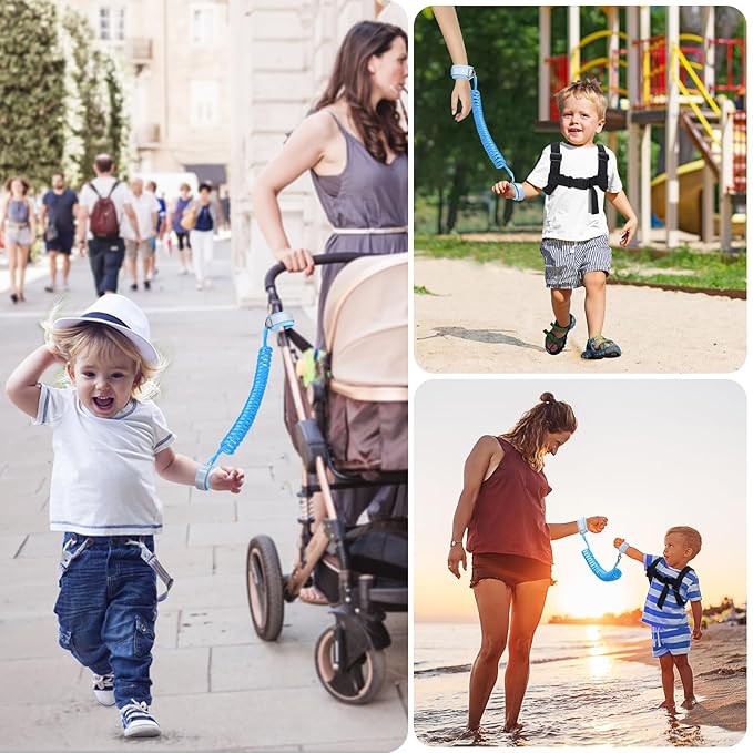 Accmor Toddler Harness Leash, Cute Kids Leash + Anti Lost Wrist Link, Adorable Baby Leash Child Walking Harness Wristband Assistant Strap Mini Belt Protector for Boys to Outdoor Travel (Blue)