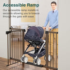 Cumbor 29.7-54.2" Wide Baby Gate for Stairs, Mom's Choice Awards Winner-Self Closing Dog Gate Indoor for Doorways, No Drilling Pressure Mounted Pet Gates for Kids, Easy Walk Through Safety Gate, Brown