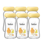 YOHKOH Breast Milk Storage Bottles - Wide Neck Glass Breastmilk Storage Bottles with Lids, BPA-Free (Yellow, 5.4oz (Pack of 6))