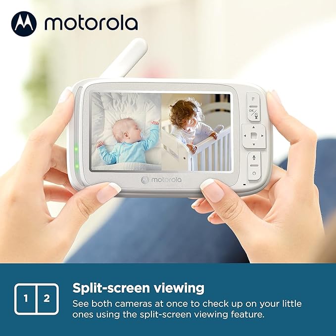 Motorola Nursery VM75 2-Camera Video Baby Monitor, 1000ft Range no WiFi 2.4 GHz Wireless, 5" Screen, 2-Way Audio, Pan/Tilt/Zoom, Room Temp, Lullabies, Night Vision (Renewed)