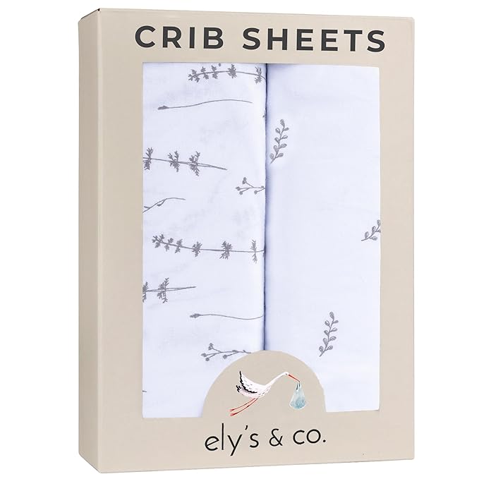 Ely’s & Co. Crib Sheets, Baby Boy/Girl Fitted Crib Mattress Sheet Set, 2 Pack, 100% Jersey Knit Cotton, Infant and Toddler Nursery Bedding, Forest Grey Print, 28” x 52”