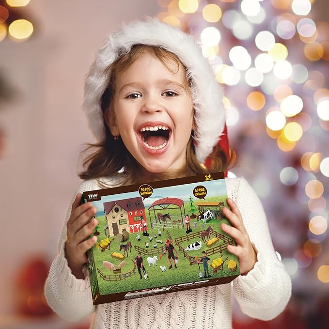 Barn Farm Animal Toys for Kids,Tractor Trailer with Lights & Sound, Farm Barn Playset Horse Stable,Farm Accessories, Pig,Sheep,Goose Duck Birthday Gifts for Kids Toddlers Boy Girl 3-7 Years Old