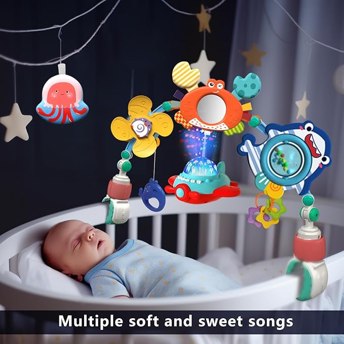 Musical Baby Stroller Arch, Travel Car Seat Toys, Baby Play Arch Crib Accessory, Mobile for Bassinet, Pram Activity Arch Bar for Babies Infants