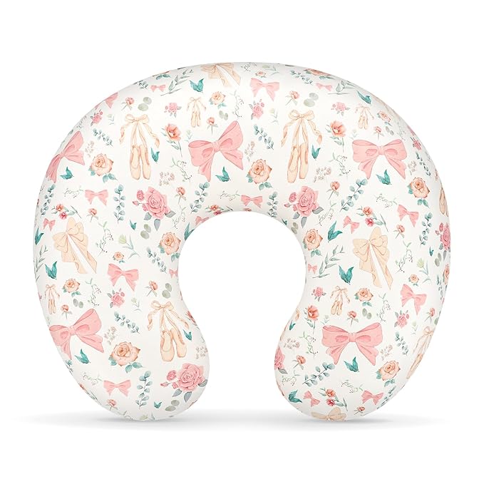 GFU Nursing Pillow Cover for Boys and Girls, Breastfeeding Pillow Case for Newborn, Soft Baby Breastfeeding Pillow Slipcover Colourful Bow & Flowers, Stretchy Feeding Cover (Cover Only)