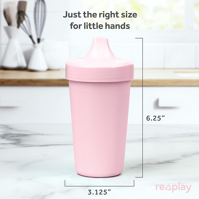 Re-Play Sippy Cups for Toddlers - 10 Oz. Reusable Spill Proof Cups for Kids, Dishwasher/Microwave Safe - Made in USA - Set of 3-3.13" x 6.25" - Modern Pink