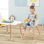 BABY JOY Convertible Baby High Chair, 3 in 1 Wooden Highchair/Booster/Chair with Removable Tray, Adjustable Legs, 5-Point Harness, PU Cushion and Footrest for Baby, Infants, Toddlers (Yellow)
