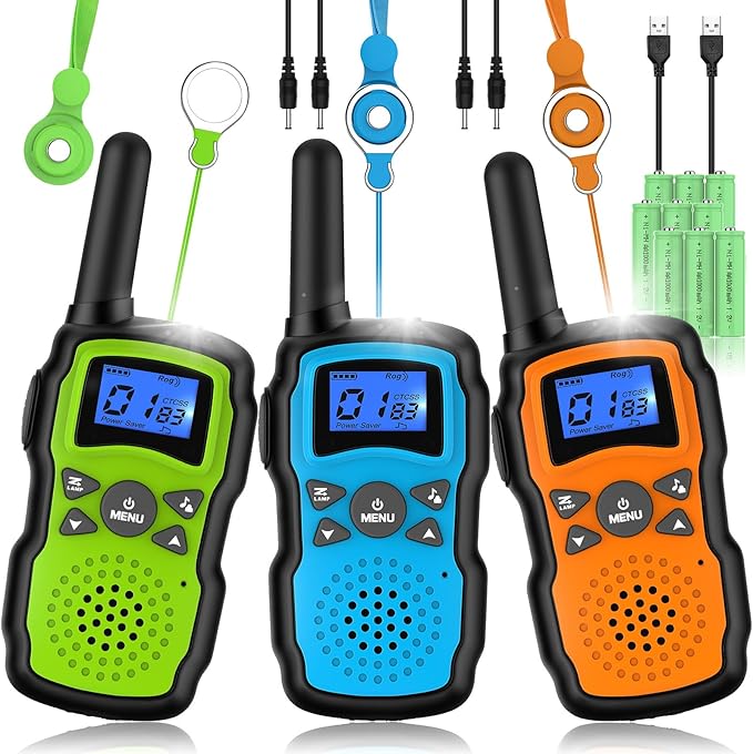 Wishouse Walkie Talkies Rechargeable for Kids Adults Long Range,Xmas Birthday Gift for Boys Girls 3 4 5 6 7 8 9 10 Year Old,Hiking Gear Camping Games Toys with Flashlight,VOX,Easy to Use 3 Pack