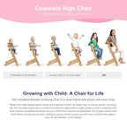 Cowiewie Natural Wooden High Chair for Babies & Toddlers 3-Tier Remove & 2 Adjustable Tray, 8 Adjustable Highchair with Cushions, Easy to Clean (Black)