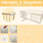 Foldable Wooden Playpen for Babies and Toddlers, Baby Play Pen with Gate, Portable Baby Fence Indoor Activity Center, Adjustable Size & Shape, 10 Panels