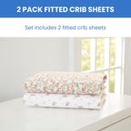 Delta Children Fitted Crib Sheets for Girls and Boys - Crib Sheet for Standard Crib and Toddler Mattresses - 28x52 Inch (Pack of 2), Pink Floral