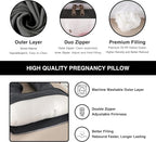 Pregnancy Pillow, Full Body 57 Inch Maternity Pillow with Removable Washable Cover - Sleep Support for Legs, Back, Neck, Shoulder, HIPS, Belly for Pregnent Women, Black Grey Velvet Cover