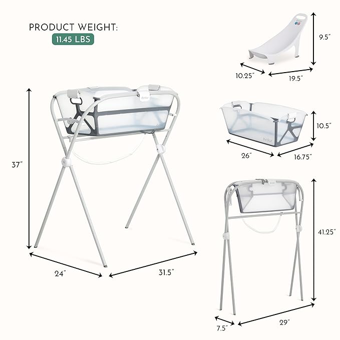 Evolur Supple Baby Spa Set – Complete Newborn Bath Essentials Kit with Baby Bathtub, Hammock Seat and Metal Frame | Infant Bath & Spa Gift Set for Baby Showers & New Parents
