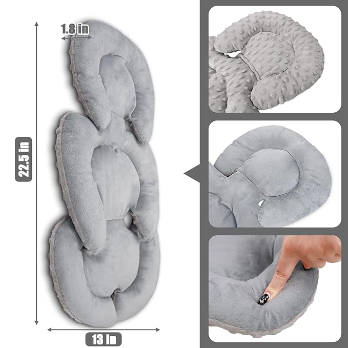 Infant Car Seat Insert Head and Body Support, GFU Reversible Newborn Insert for Carseat with Strap Pads, Soft Stroller Cushion Pillow Insert for Boys and Girls, Fits for Stroller, Swing, Grey