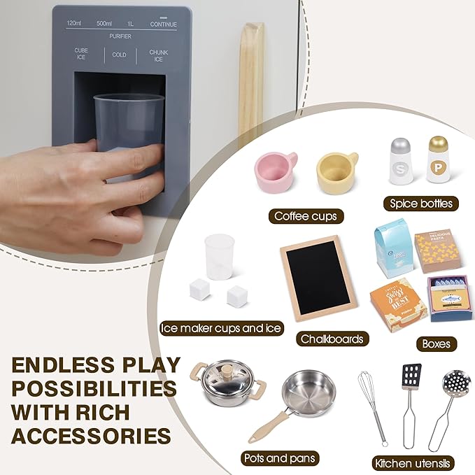 Wooden Kitchen Playset for Kids Toddler, Pretend Play Kitchen Set Toy for Girls and Boys, with Kitchen Accessories