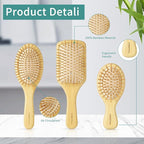 Bamboo Hair Brush and Comb Set for Women Men and Kids,Natural Bamboo wood Wide-tooth brush and tail comb - Paddle Detangling Brush for Wet Dry Curly Hair
