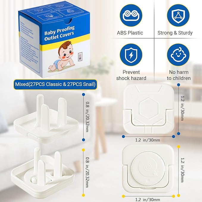 Outlet Covers Baby Proofing, 54 Pack Child Proof Plug Socket Covers Electric Plug Protectors Safety Caps with Hidden Pull Handle, for US 3-Prong, Mixed
