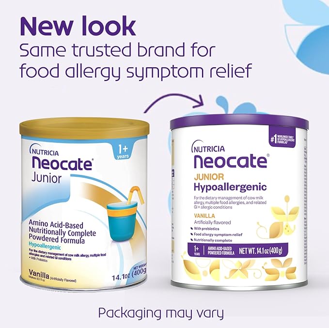 Nutricia Neocate Junior - Hypoallergenic, Dairy-free, Amino Acid-Based Formula for 1+ Years - For Toddlers, Kids & Teens - Powdered Formula- Vanilla - 14.1 oz can (Case of 1)