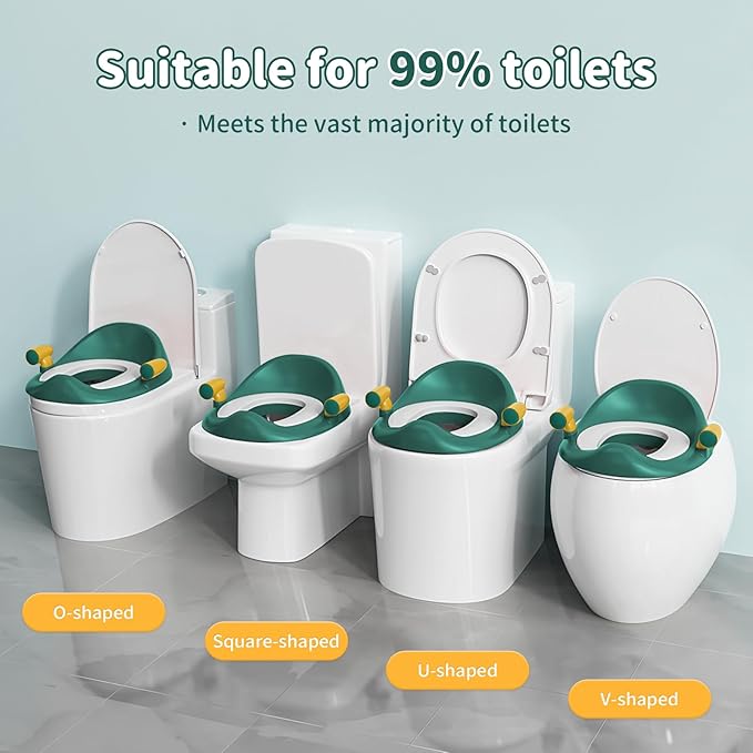 Potty Training Toilet Seat with Kids Step Stool Anti-Slip Toddler Potty Seat with Soft Cushion, Baby Potty Training Set Toddlers Toilet Seat for Boys and Girls (Green)