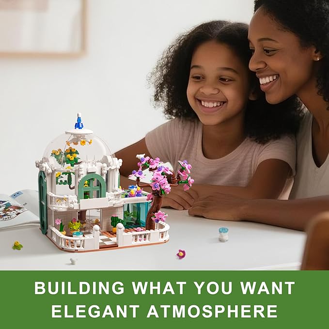 Botanical Garden Building Set, Flower Glass House Building Block Set with Luminous - 732 PCS Greenhouse Buiding Toy with Flowers Potted Plants Bunny Animals Model Xmas Gift for Adults Teens