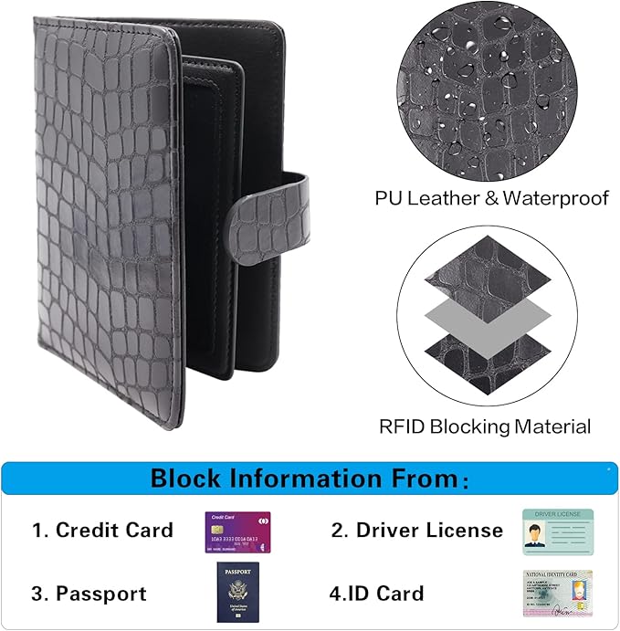 Melsbrinna Rfid Passport Holder for Travel women/Men, Cute Passport Wallet Rfid Blocking Card Slots, Rfid Passport Cover/CaseTravel Wallet, Passport Book Holder (1, Black2)