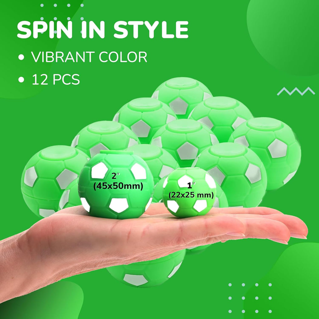 Entervending Fidget Spinners - 2 Inch Stress Balls - 12 Pcs Soccer Party Favors - Green Mini Fidget Spinners - Classroom Prizes - Fidget Spinners for Kids Easter Basket Stuffers