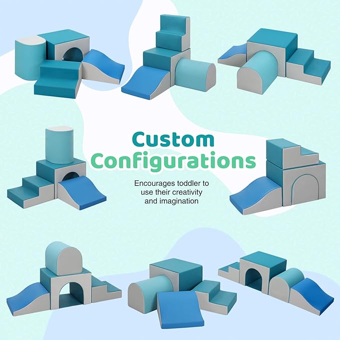 Sumbababy Foam Climbing Blocks for Toddlers: with a Tunnel - 4 PCS Foam Blocks - Kids Indoor Climbers Play Structures Play Gym Soft Climber with Slide and Stair Soft Playground Green