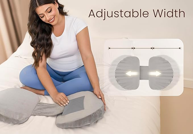 Pregnancy Pillow for Sleeping Memory Foam Pillow for Side Sleeper, Maternity Pillow Support for Back, Belly, HIPS for Pregnant Women, Portable and Adjustable Travel Wedge Velvet Grey