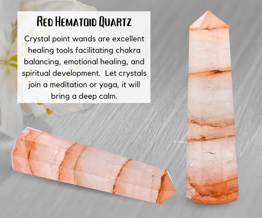 Amazing Gemstone Red Hematoid Quartz Crystal Towers - Natural Healing Crystal Point Obelisk for Reiki Healing and Crystal Grid (2 Inch to 3 Inch)