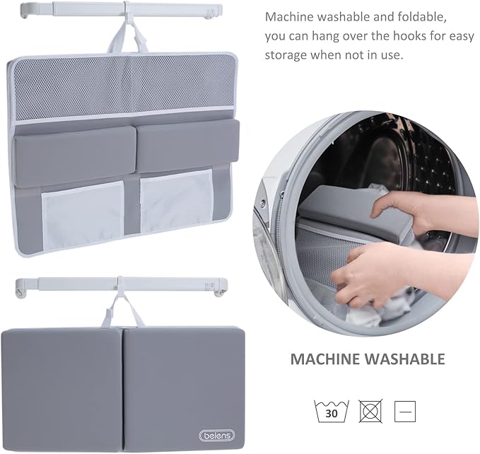 beiens Bath Kneeler and Elbow Rest Pad Set - 1.5'' Comfortable Baby Bath Kneeler Pads, Thick Quick Dry Kneeling Pad Support for Knee& Arm, Large Bathtub Mat with Toy Organizer for Happy Baby Bath Time