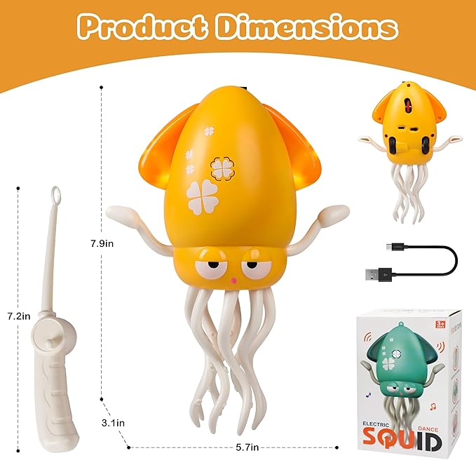 Magic Dancing Octopus Toys, Musical LED Toy, 3 Colors Available (Yellow)