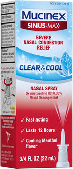 Mucinex Sinus-Max Nasal Spray Decongestant, 12 Hour Over-The-Counter Medication Nose Spray for Sinus Relief, Nasal Decongestants for Adults & Sinus Congestion, Cooling Menthol, 0.75 Fl Oz