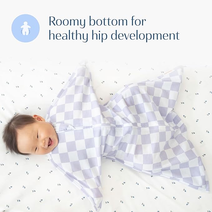 SleepingBaby Zipadee-Zip Transition Swaddle - Cozy Baby Swaddle Blanket with Zipper Convenience - Roomy Wearable Blanket for Easy Diaper Changes - Lavender Check, Medium (6-12 Month)