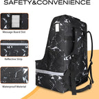 Car Seat Travel Bag for Airplane,Infant Seat Travel Bag with Shoulder Strap,Padded Car Seats Backpack with Reflective Stripes,Large Carseat Carrier Bag Travel Car Seat Cover, Black marble