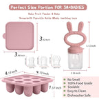 WAJIAYON Baby Breastmilk Popsicle Molds & Baby Fruit Feeder (2 Pack), Baby Food Freezer Tray Storage Containers, Silicone Teething Pacifier Feeder and Teether for Babies,Baby Feeder-Pink