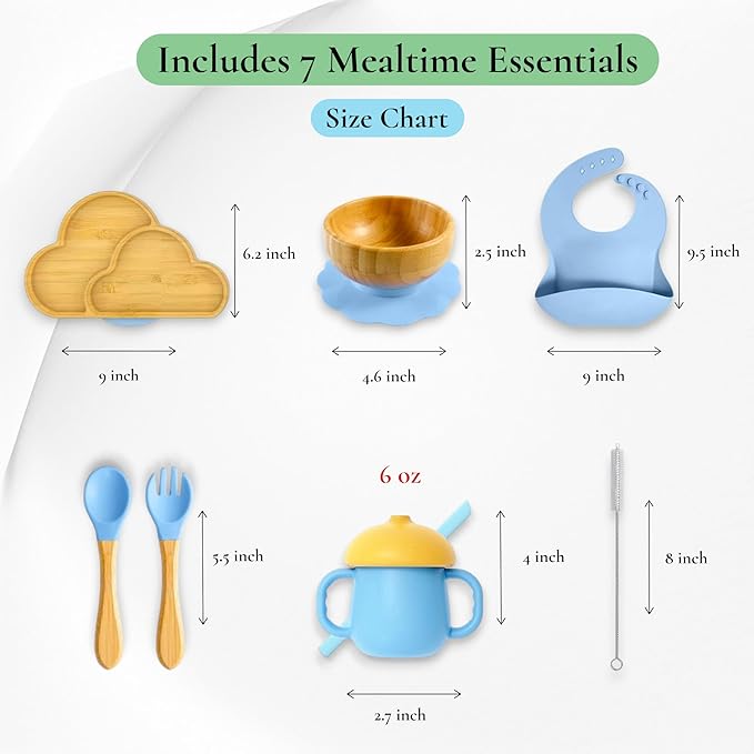 Bamboo Suction Plate and Bowl Set for Babies 7 Feeding Essentials Baby Led Weaning Supplies BPA Free Eco-Friendly (Purple)