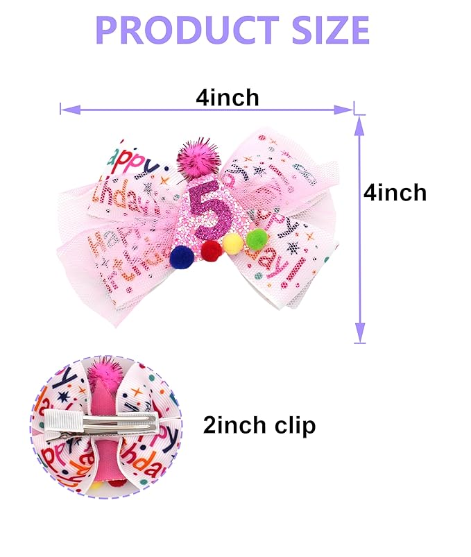 Birthday Hair Bow for Baby Girls 1 2 3 4 5 6 Years Sprinkle Decorations Party Hair Accessories for Five 5th Birthday Confetti Ice Cream