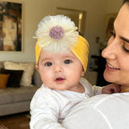 Baby Girls Sunflower Headbands, 3 Pack Baby Hairband Hair Bows Lace and Stretchy Elastic Accessory for Newborn Infants Toddlers (Burgundy+Yellow+White, One Size(Stretchy))