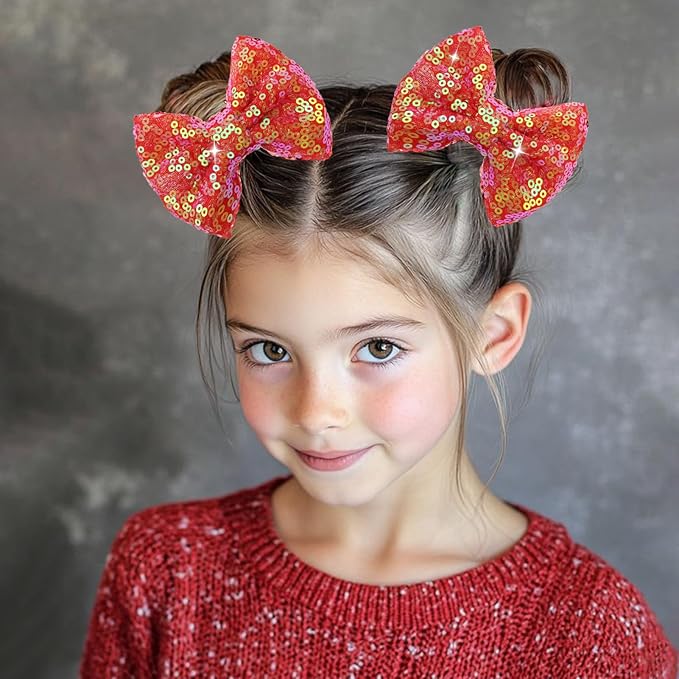 Christmas Sequin Hair Bows for Girls Green Alligator Clips Wine Red Sparkly Glitter Hair Accessories for Little Teen Toddler Girls Kids Christmas Gift
