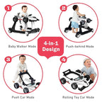 BABY JOY 4-in-1 Baby Walker, Foldable Activity Walker with Adjustable Height & Speed, Music, Lights, Anti-Rollover, Toddler Push Walker, Baby Walker with Wheels for Boys Girls 6-18 Months (White)