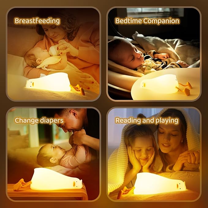Existential Crisis Duck Lamp - 3-Level Dimmable Rechargeable Night Light for Kids Breastfeeding & Nursery | Silicone, Touch Control & Lying Flat Design, Toddler Room Safe (Ducky Lay Lamp)