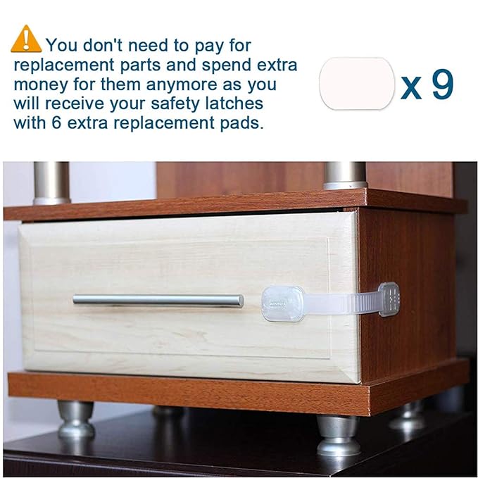 Baby Safety Locks - Maveek 8 Pack Child Proofing Lock For Drawers Doors Cupboard Dresser Door Closet Toilet Seat Oven Refrigerator, Adjustable Transparent Latches, 9 Pcs Extra Adhesive Pads