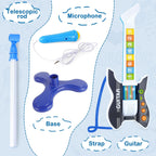 deAO Kids Guitar and Microphone Set with Stand Adjustable Height Music Light Karaoke Music Toys Christmas Birthday Gift for Kids Boys Girls (Black)