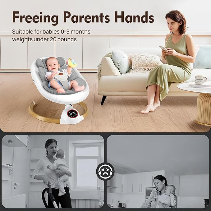 Baby Swings for Infants, Electric Baby Swing with 5 Speeds and Preset Lullabies, Portable Bluetooth Swings for Indoor & Outdoor Use
