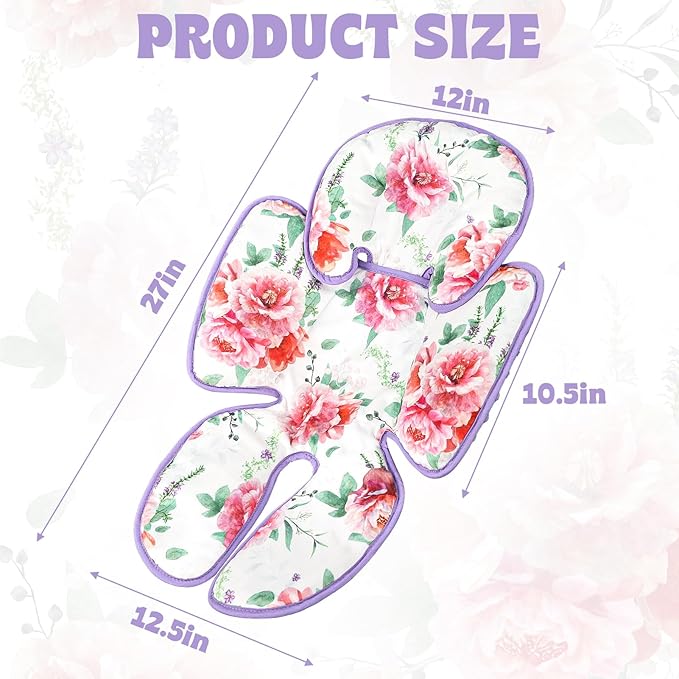 Pea Pod Infant Car Seat Insert 2-in-1 Baby Car Seat Head & Body Support for Newborn Girl Reversible 3 Layer Warm Preemie Carseat Stroller Cushion Headrest with Soft Minky Dot Fabric, Pink Floral