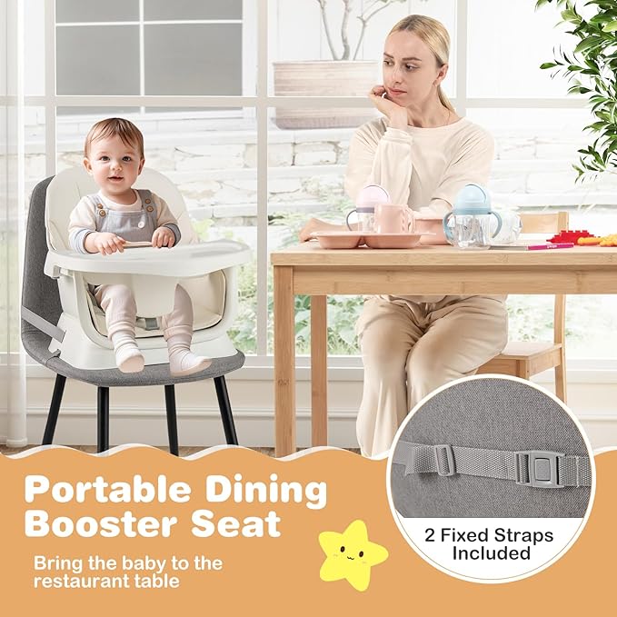 KOTEK 16 in 1 Convertible High Chair, Baby Highchair & Activity Center with Toys, Booster Seat, Building Block Table, Toddler Chair with 5-Point Harness, Removable Tray & Cushion (White)