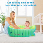 Inflatable Baby Bathtub, Boysea Toddler Bath Tub with Anti-Sliding Saddle Horn Helps Infants to Toddler Tub, Portable Travel Shower Basin with Air Pump, Back Support (Green)